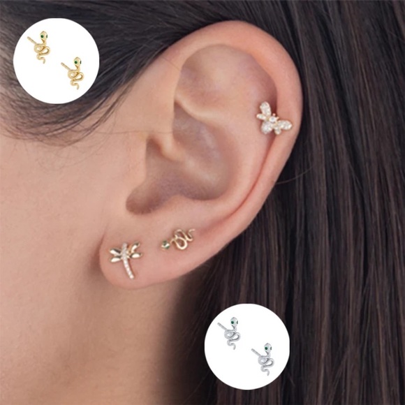 Sterling Silver 925 Snake 🐍 Stud Earrings - Picture 2 of 2